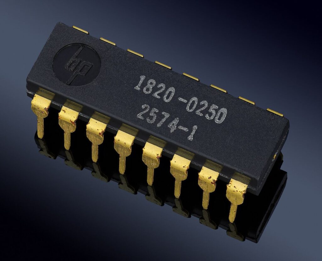 A microchip and circuit board in close view
